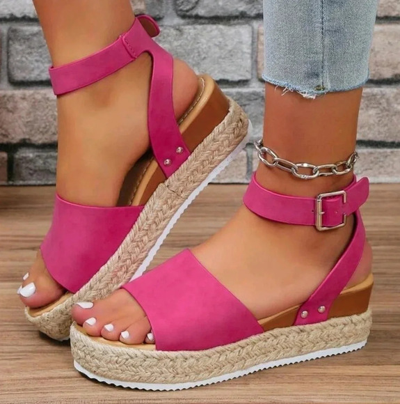 Thick-Bottomed Fish Mouth Rope Wedge Sandals With Thick Sole For Summer - Picture 4 of 5